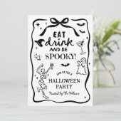 Hand getrokken grillig skelet Spooky Halloween Kaart (Staand voorkant)