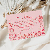 Hand getrokken grillig Vrijgezellenfeest Dank u Informatiekaartje