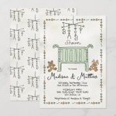 Hand getrokken grillig Wieg Baby shower Kaart (Voorkant / Achterkant)