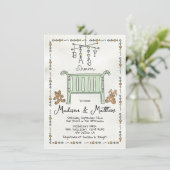 Hand getrokken grillig Wieg Baby shower Kaart (Staand voorkant)