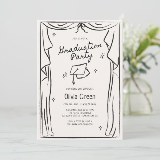 Hand getrokken grillige afstudeerfeest kaart (Staand voorkant)