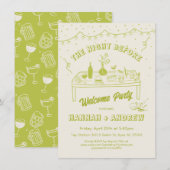 Hand getrokken grillige avond voor welkomstfeest kaart (Voorkant / Achterkant)