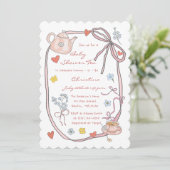 Hand getrokken grillige Baby shower Tea Party Kaart (Staand voorkant)