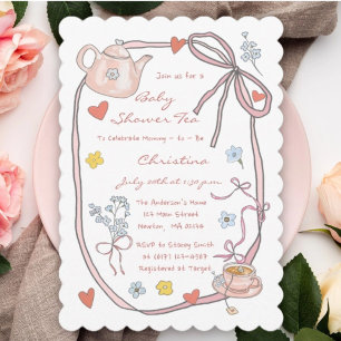 Hand getrokken grillige Baby shower Tea Party Kaart