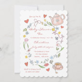 Hand getrokken grillige Baby shower Tea Party Kaart (Voorkant)