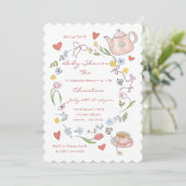 Hand getrokken grillige Baby shower Tea Party Kaart (Staand voorkant)
