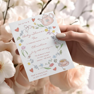 Hand getrokken grillige Baby shower Tea Party Uitn Briefkaart