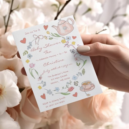 Hand getrokken grillige Baby shower Tea Party Uitn Briefkaart