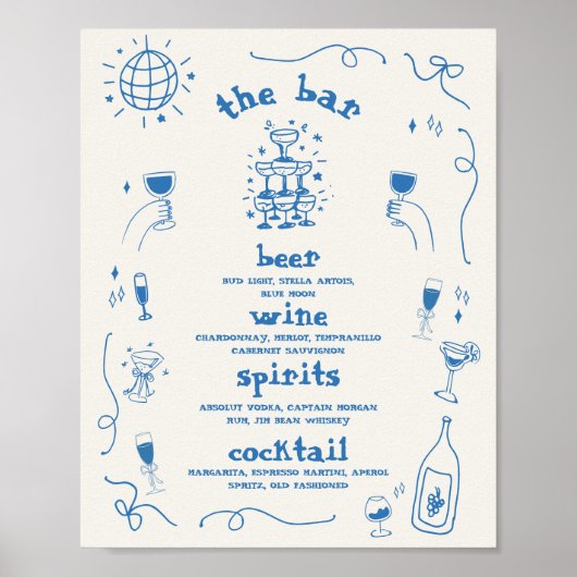 Hand getrokken grillige bar menu bruiloft teken poster (Voorkant)