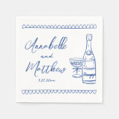 Hand getrokken grillige blauwe bruiloft servet (Voorkant)