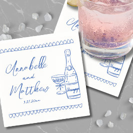 Hand getrokken grillige blauwe bruiloft servet