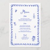 Hand getrokken grillige blauwe Franse bruiloft Menu (Voorkant)