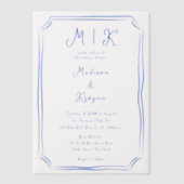 Hand getrokken grillige blauwe Franse bruiloft Vellum Uitnodigingen (Voorkant)