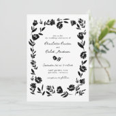 Hand getrokken grillige bloem grens bruiloft kaart (Staand voorkant)