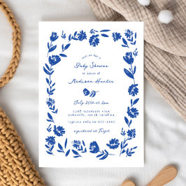 Hand getrokken grillige bloem rand Baby shower Kaart