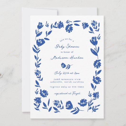 Hand getrokken grillige bloem rand Baby shower Kaart (Voorkant)