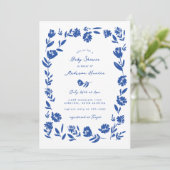 Hand getrokken grillige bloem rand Baby shower Kaart (Staand voorkant)