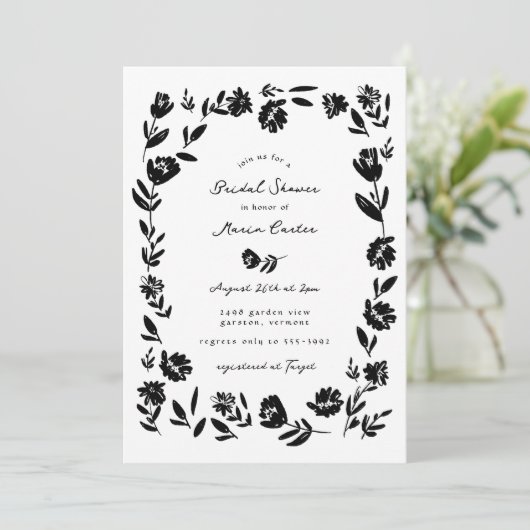 Hand getrokken grillige bloem rand Vrijgezellenfee Kaart (Staand voorkant)