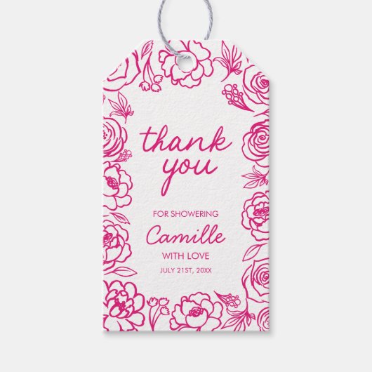 Hand getrokken grillige bloemen dank u Label Cadeaulabel (Voorkant)