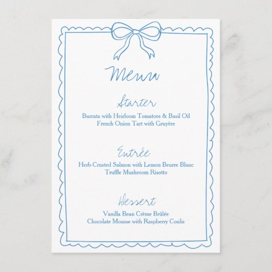 Hand getrokken grillige Blue Bow Sketch Vrijgezell Menu (Voorkant)