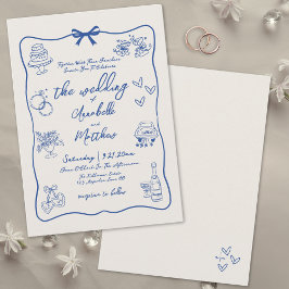 Hand getrokken grillige Blue Wedding Kaart