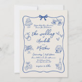 Hand getrokken grillige Blue Wedding Kaart (Voorkant)