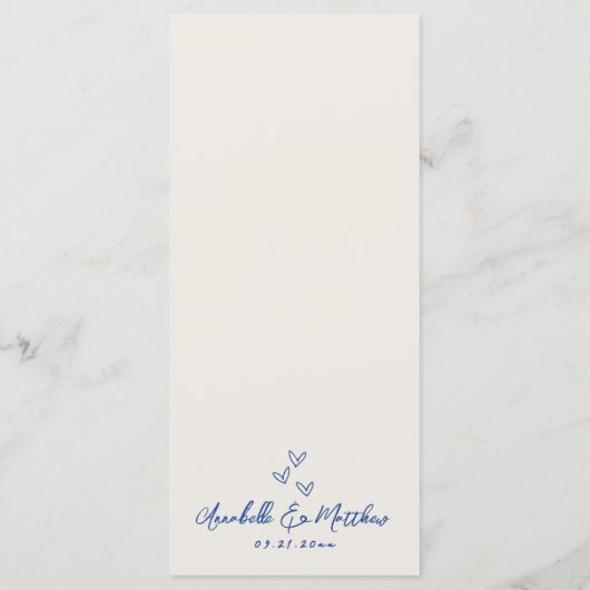 Hand getrokken grillige  Blue Wedding Menu (Achterkant)