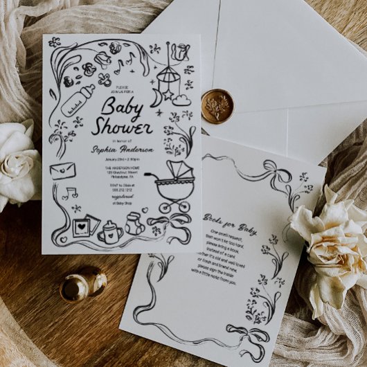 Hand getrokken grillige boeken voor Baby, Baby sho Kaart