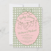 Hand getrokken grillige boho Baby shower waslijn Kaart (Voorkant)