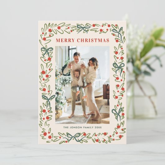 Hand getrokken grillige Boho Kerstmis 5 Foto Feestdagenkaart (Staand voorkant)