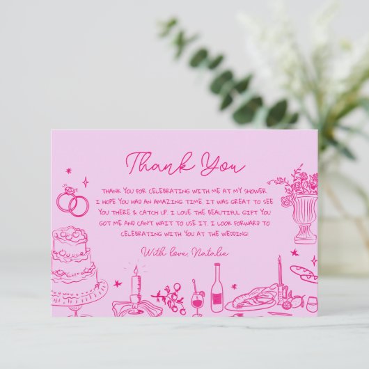 Hand getrokken grillige bruiloft Dank u Informatiekaartje (Staand voorkant)