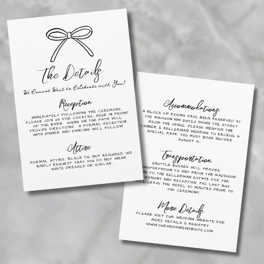 Hand getrokken grillige bruiloft details informatiekaartje