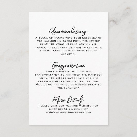 Hand getrokken grillige bruiloft details informatiekaartje (Achterkant)