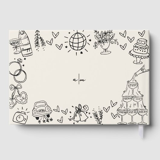 Hand getrokken  grillige bruiloft gastenboek (Achterkant)