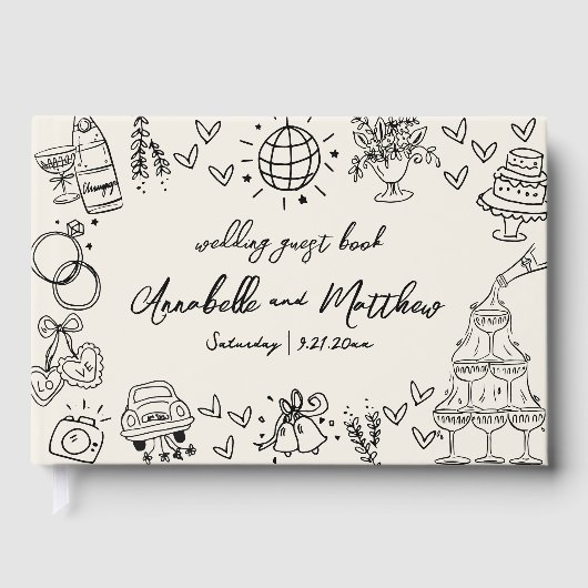 Hand getrokken grillige bruiloft gastenboek (Voorkant)