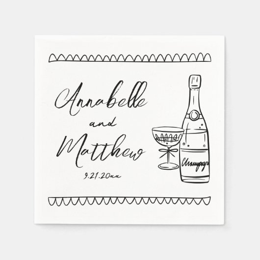 Hand getrokken grillige bruiloft servet (Voorkant)