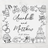 Hand getrokken grillige bruiloft sparkling wijnetiket (Enkel label)