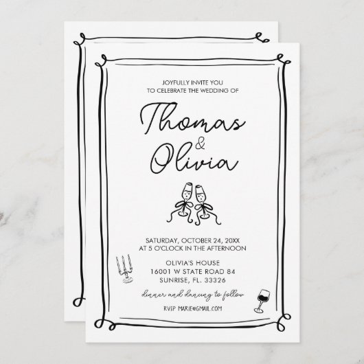 Hand getrokken grillige bruiloft uitnodigingen (Voorkant / Achterkant)