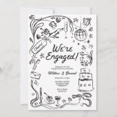 Hand getrokken grillige bruiloft verlovingsfeest kaart (Voorkant)