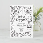 Hand getrokken grillige bruiloft verlovingsfeest kaart (Staand voorkant)