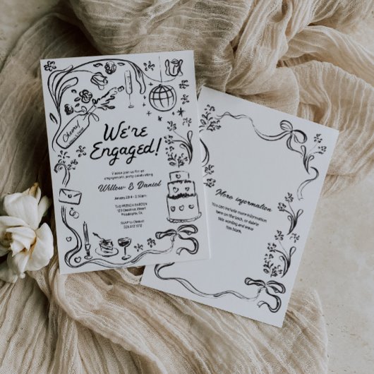 Hand getrokken grillige bruiloft verlovingsfeest kaart