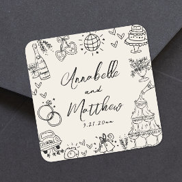 hand getrokken grillige bruiloft vierkante sticker