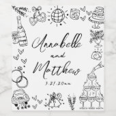 Hand getrokken grillige bruiloft wijn etiket (Enkel label)