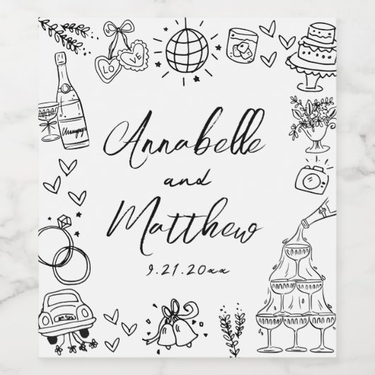 Hand getrokken grillige bruiloft wijn etiket (Enkel label)