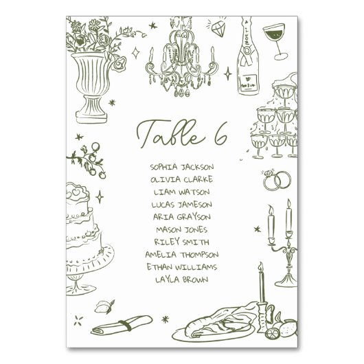 Hand getrokken grillige bruiloft zitkaart kaart (Voorkant)