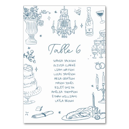 Hand getrokken grillige bruiloft zitkaart kaart (Voorkant)