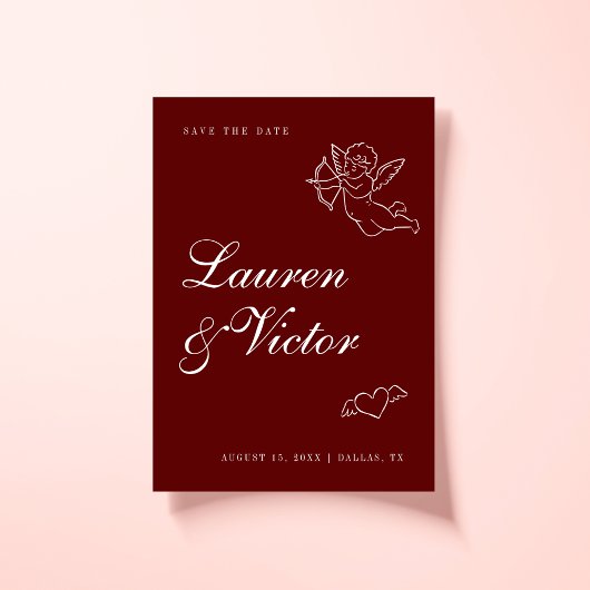 Hand getrokken grillige Cupido Bourgogne rode brui Save The Date