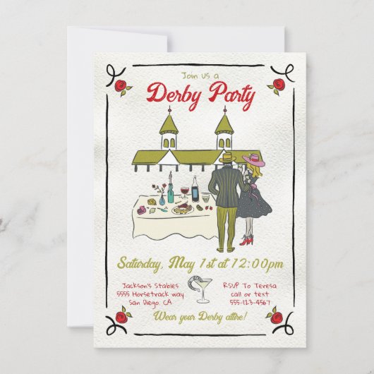 Hand getrokken grillige derby partij kaart (Voorkant)