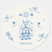 Hand getrokken grillige disco Franse bruiloft mono Ronde Sticker (Voorkant)