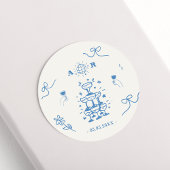 Hand getrokken grillige disco Franse bruiloft mono Ronde Sticker